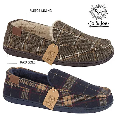 Buy Mens Fleece Lined Moccasin Winter Warm Check Slippers Shoes Size 7 8 9 10 11 12 • 14.90£