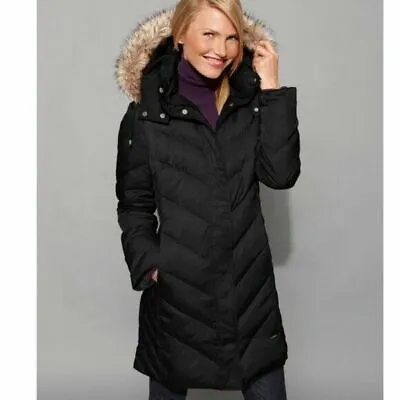 Buy Kenneth Cole Hooded Faux-Fur-Trim Down Chevron Puffer Coat, Black Size S • 135£
