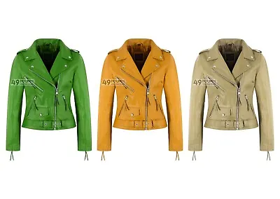 Buy Ladies Biker Leather Jacket Black Cowhide Leather Women Classic Jacket • 41.65£