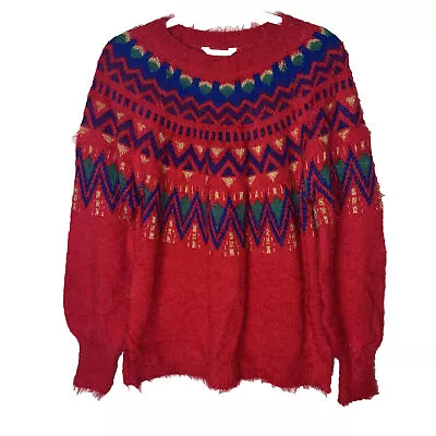 Buy TIME AND TRU Women Fair Isle Sweater Sz M 8-10 Pullover Red Green Yellow Blue • 9.63£