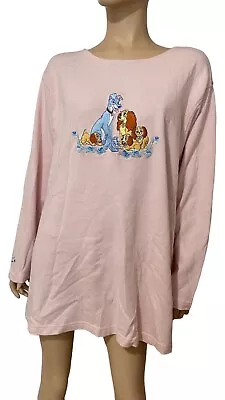 Buy Lady And The Tramp Shirt XXL Pink Embroidered Long Sleeve Vintage Disney Store • 42.63£