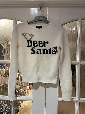 Buy New Look UK 8 White 'Deer Santa' Christmas Jumper • 8£