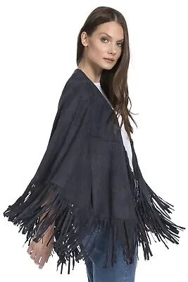 Buy Brand New Jayley Blue Faux Suede Tassel Cape With Pockets - One Size - Rrp £100 • 9.99£