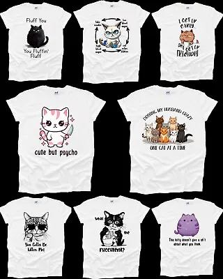 Buy Cat Funny Cute But Psycho Husband Coffee Kitten Sarcasm Print Woman Tshirt UK • 8.99£