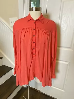 Buy FREE PEOPLE Womens' Dark Coral Button Henley Tunic Top Pockets Oversized XS • 18.90£