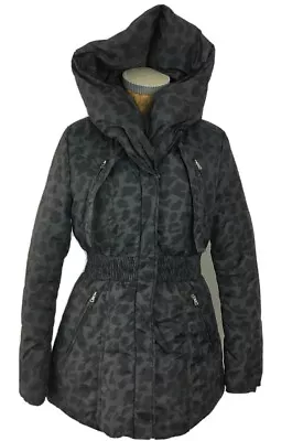 Buy MODA COAT JACKET SMALL GREY BLACK Leopard Down Feathers High Collar Full Zip • 23.98£