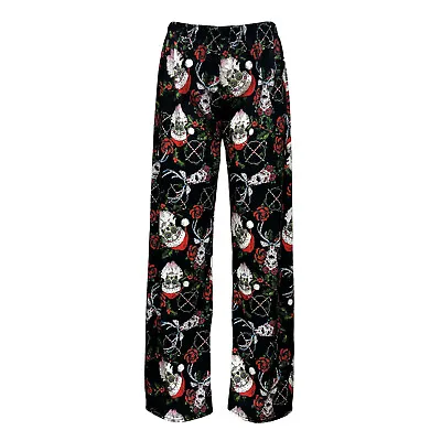 Buy Mexican Sugar Skull Santa Reindeer Rose Candy Canes Pyjama Pants Sleepwear Goth • 18.99£