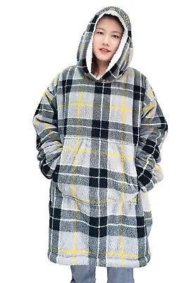 Buy Tartan Oversized Fleece Hoodie Blanket, One Size Fit Wearable Sweatshirt Blanket • 23.99£