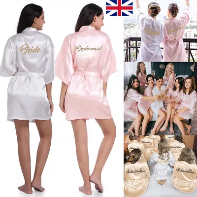 Buy Personalised Pyjamas Gown Robe V Neck Bridesmaid Bride Kimono Satin Wedding Day • 8.49£