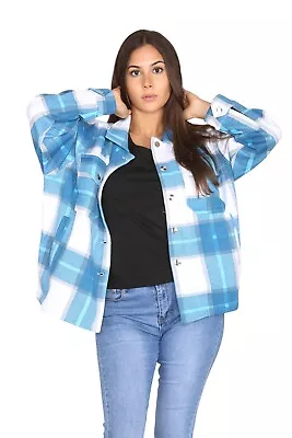 Buy Women Ladies Fleece Jacket Shacket Checked Shirt Hoodie Casual Top Tunic S-XL • 12.49£