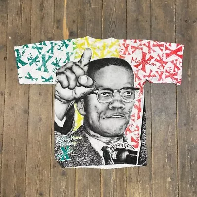 Buy Malcolm X T-Shirt 90s Graphic All Over Print Single Stitch Tee, White Mens Large • 300£