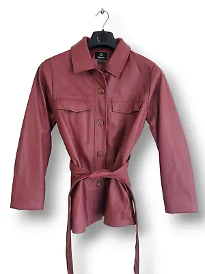 Buy Threadbare Brook Faux Leather Belted Burgundy Jacket Uk 12 Retail £41.99 • 20£