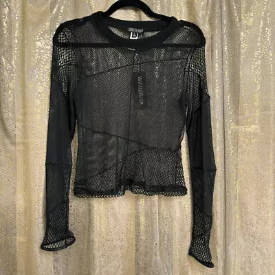 Buy Current Mood Count Me Out Black Fishnet Top Large NWT • 33.07£