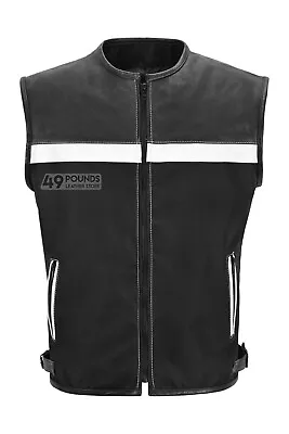 Buy Men's Biker Waistcoat Vest Collarless Codura Black Real Leather Trim SOA 1692 • 35.70£