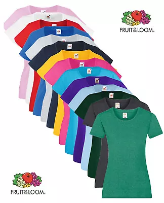 Buy Womans Fruit Of The Loom Plain Cotton Ladies Fit Crew Neck T-Shirt Tee Shirt • 5.59£