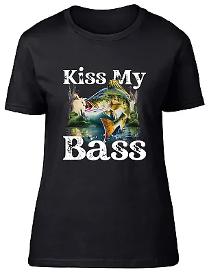 Buy Kiss My Bass Womens T-Shirt Funny Fishing Fisherman Ladies Gift Tee • 8.99£