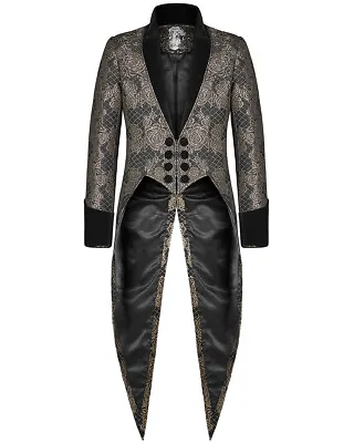 Buy Punk Rave Mens Gothic Tailcoat Jacket Black Gold Brocade Steampunk Aristocrat • 69.29£