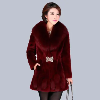 Buy Ladies Thick Faux Fur Midi Coat Jacket Outerwear Furry Winter Thermal Elegant • 49.81£