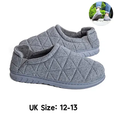 Buy Men's Quilted Fleece Memory Foam Slippers Breathable Comfy House Shoes, UK 12-13 • 9.95£