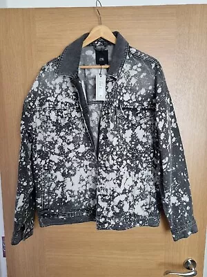Buy Mens River Island Grey Denim Oversized Jacket With White Paint Splatter BNWT • 19.99£