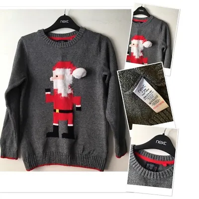 Buy Next Boys Christmas Grey Warm Santa Theme 3d Pom Pom Jumper 7 Years • 5.95£