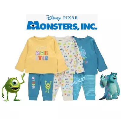 Buy New Disney Monster Inc Pk 3 Sleepy Monster Pyjamas Pjs Age 6-9 Mths • 15.99£