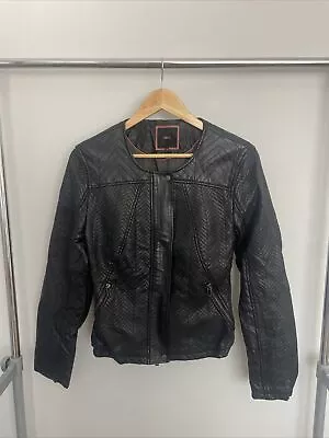 Buy Womens Next Black Faux Leather Biker Style Jacket Size 12 • 20£