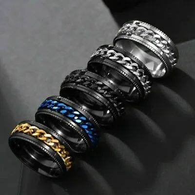 Buy Cool Mens Stainless Steel Rotatable Ring High Quality Spinner Chain Punk Jewelry • 2.12£