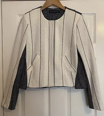 Buy Women's Stunning French Connection Ivory + Black Zip Up Blazer Jacket Size UK 12 • 15£