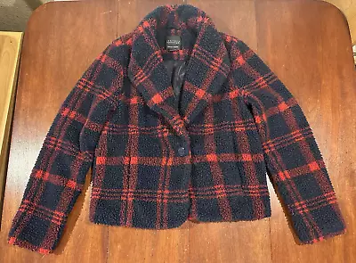 Buy Sanctuary M Plaid Chunky Faux Sherpa Jacket Blue Red Button Womens • 22.69£