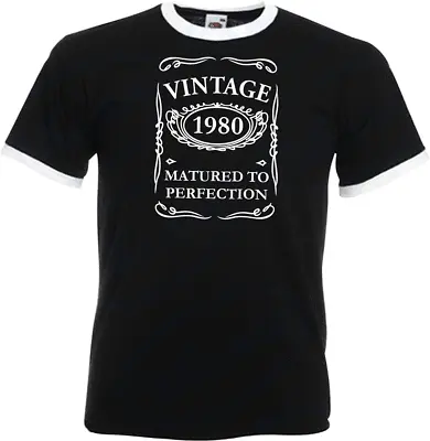 Buy 44th Birthday Gifts Presents Year 1980 Mens Ringer Vintage T-Shirt Matured To • 12.99£