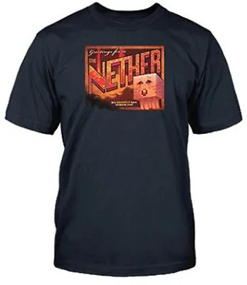 Buy Officially Licensed Minecraft Nether Postcard Mens Navy Blue T Shirt • 9.95£