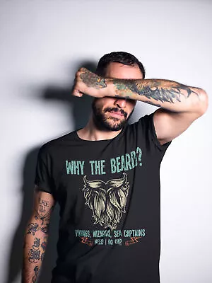 Buy Mens  Cotton T-Shirt - WHY THE BEARD Vikings Hipster Father Movember • 10.99£