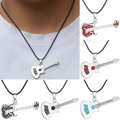 Buy Men Guitar Pendant Necklace Chain Women Punk Stainless Steel Jewelry Gift • 3.04£