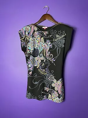 Buy Joe Browns Ladies Uk 12 Be Remarkable Floral Paisley Black Short Sleeve Zip Top • 19.50£
