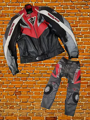 Buy Rev'it! Size 52 Red Black Leather Armoured Heavy Motorbike Jacket & Trousers Set • 149.99£