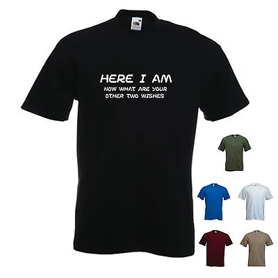 Buy 'Here I Am, Now What Are Your Other Two Wishes' - Funny Mens T-shirt • 11.69£