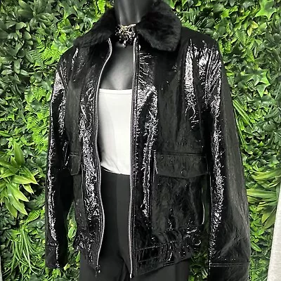 Buy 7 FOR ALL MAN KIND Women Jacket Small Black Leather Lamb Fur Collar $695 NW 1610 • 226.33£