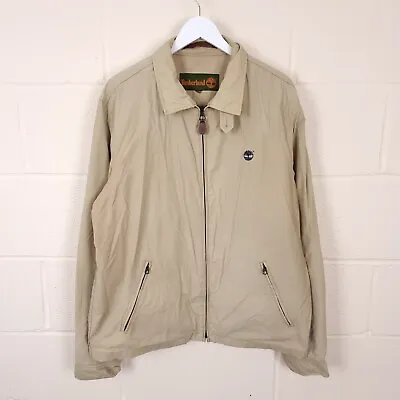 Buy Vintage TIMBERLAND Jacket Mens XL Beige Brown Bomber Collared Leather Trim Zip • 14.90£