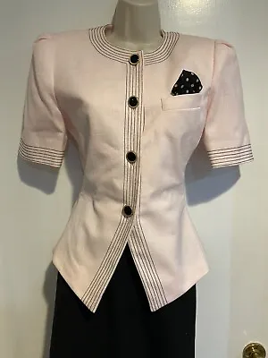 Buy VTG KASPER ASL Pink SS Blazer And Skirt Set W Deco Buttons Pocket Square 4 • 65.68£