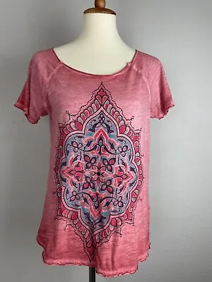 Buy Lucky Brand Short Sleeve Shirt Womens Size S Flower Pink Mandala (small Holes) • 14.59£