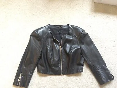 Buy Bebe Womens Sz MeD Black Fake  Leather Crop Zippered Moto Cropped Jacket • 7.92£