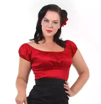 Buy Pinup Girl Clothing Pinup Couture Peasant Top Red Large • 20£