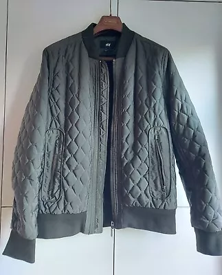 Buy H&M Mens Olive Green Bomber  Quilted Padded Jacket Size M (UK42-44) • 16£