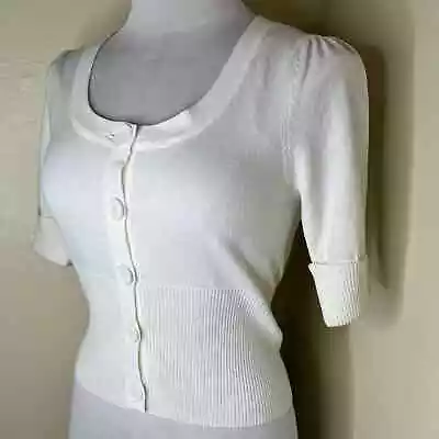 Buy NWT Takeout Cropped Cardigan Sweater MEDIUM White Button Front Ribbed Knit Chic • 18.94£