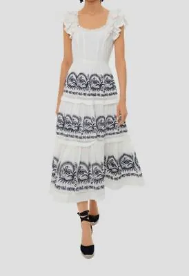 Buy $995 ULLA JOHNSON Women White Embroidered Blanc Julietta Skirt Midi Dress Size 4 • 234.34£
