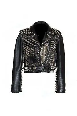 Buy New Women Full Heavy Metal Spiked Studded Brando Style Cow Biker Leather Jacket • 234.83£