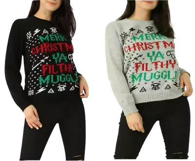 Buy Womens Christmas Jumper Merry Xmas Ya Filthy Muggle Knitted Warm Sweater • 12.99£