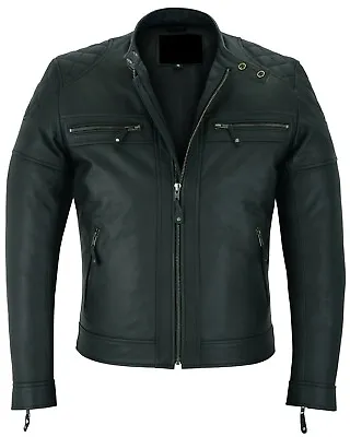 Buy Men's Black Genuine Top-Grain Cowhide Leather Classic Motorcycle Biker Jacket • 149.08£