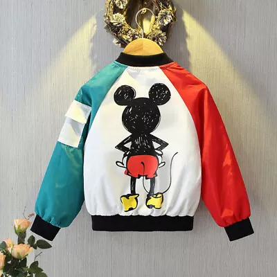 Buy 2024 Spring Autumn Mickey Mouse Kids Boy Baseball Uniform Top Jacket Windbreaker • 11.69£